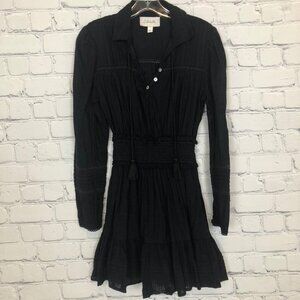 Cleobella Black Farlow Mini Dress Size XS 100% Organic Cotton Pintuck Peasant